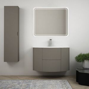 BH Mobile da bagno grigio talpa sospeso 90 cm con cassettoni soft close specchio LED retroilluminato e colonna