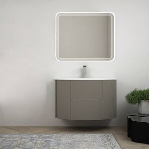 BH Mobile da bagno 90 cm sospeso grigio talpa opaco con specchiera LED cassettoni soft close