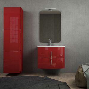 BH Mobile bagno rosso lucido moderno sospeso con colonna - Mod PRAGA 70