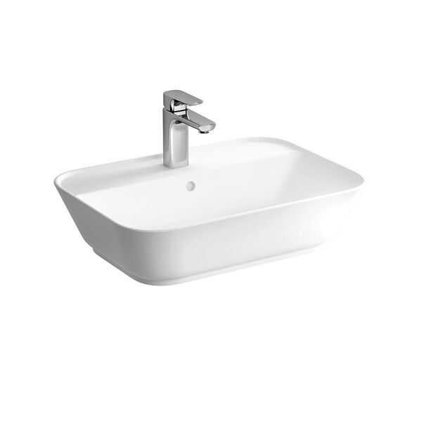 vitra lavabo da appoggio con foro rubinetto soft square bianco lucido rettangolare 60 cm  ceramica