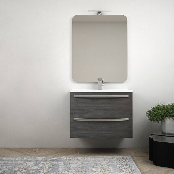 bh mobile bagno da 75 cm curvo sospeso grigio scuro venato con specchio e lavabo in ceramica mod. berlino