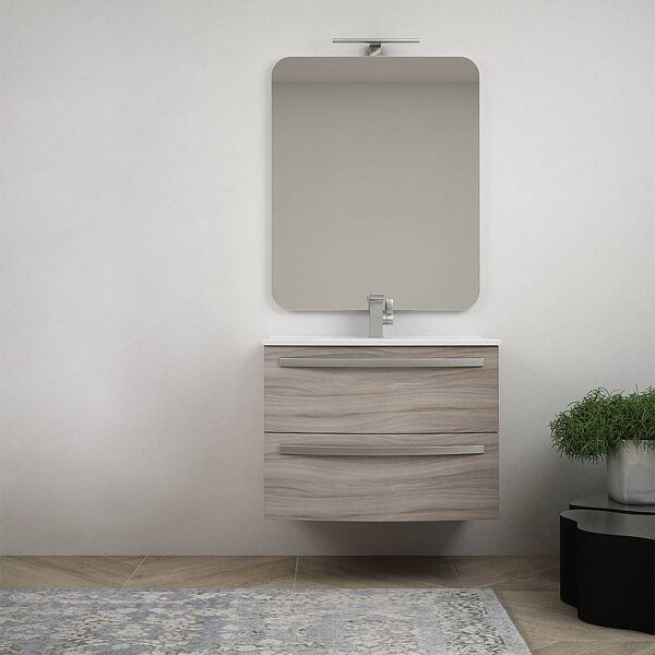 bh composizione bagno sospesa curva moderna da 75 cm larice con lavabo di ceramica e specchio mod. berlino