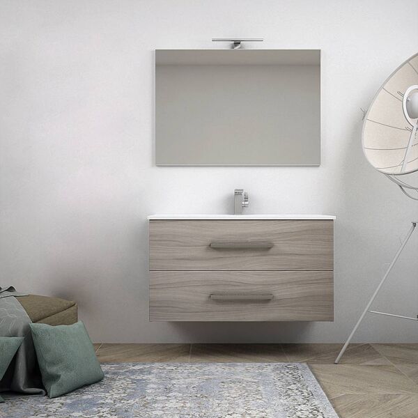 bh mobile da bagno sospeso moderno 100 cm finitura larice con cassettoni soft close specchio e lampada led