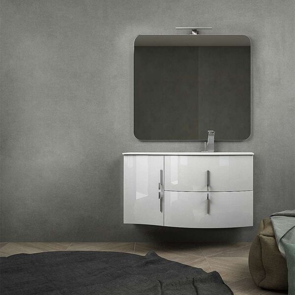 bh mobile da bagno sospeso bianco lucido 105 cm con specchiera