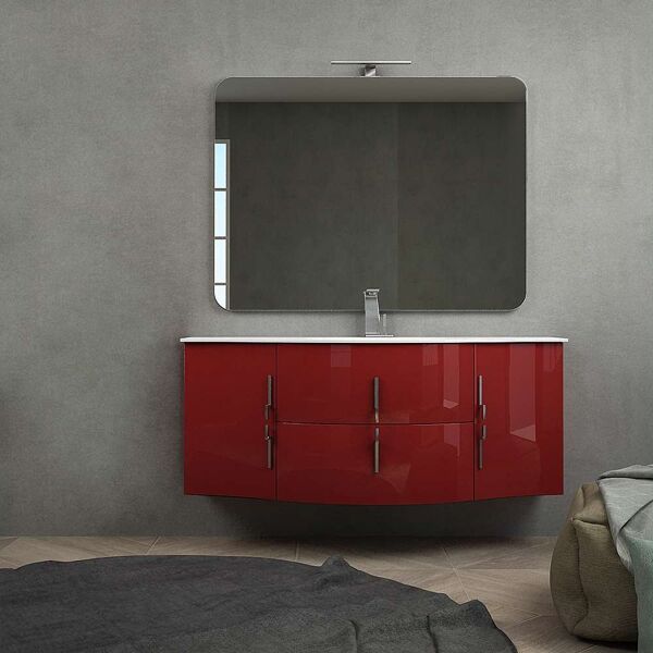 bh mobile bagno onda rosso lucido 140 cm sospeso moderno con specchio lampada led e cassettoni soft close