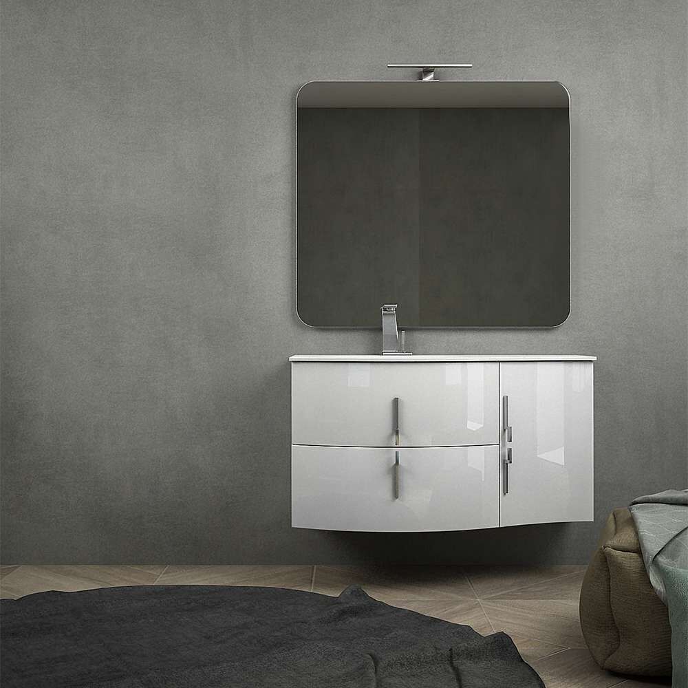bh mobile da bagno sospeso praga 105 cm con cassettoni, lavabo e specchio led