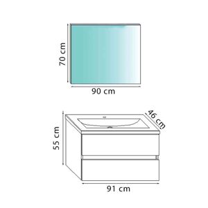 Arcdesign selection Mobile da bagno due cassetti sospeso bianco larice con specchio Roxy