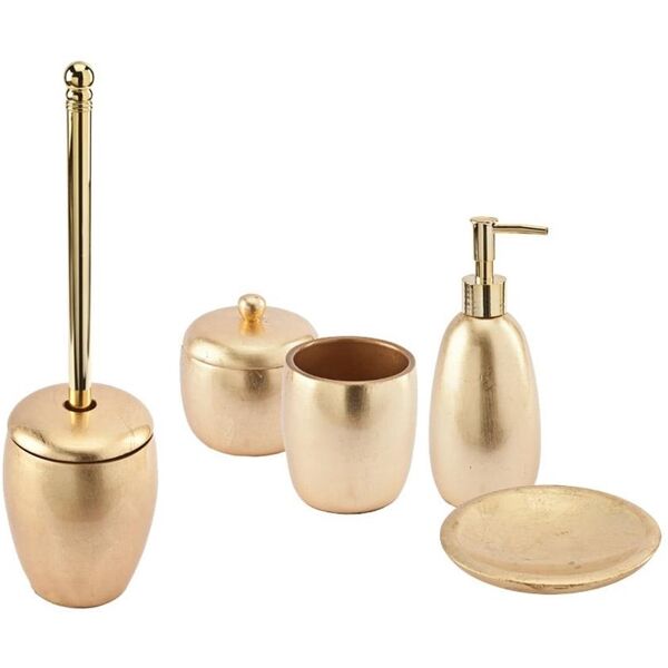 cipÃ¬ set accessori da appoggio 5 pezzi dispenser bicchiere porta sapone porta cotone e scopino finitura foglia oro