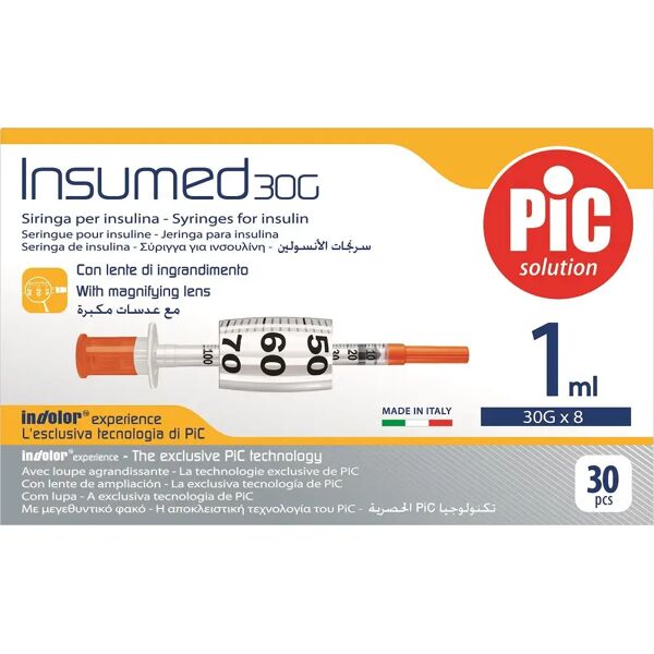 pic solution pic siringa per insulina 1ml 30g 8mm 30 pezzi