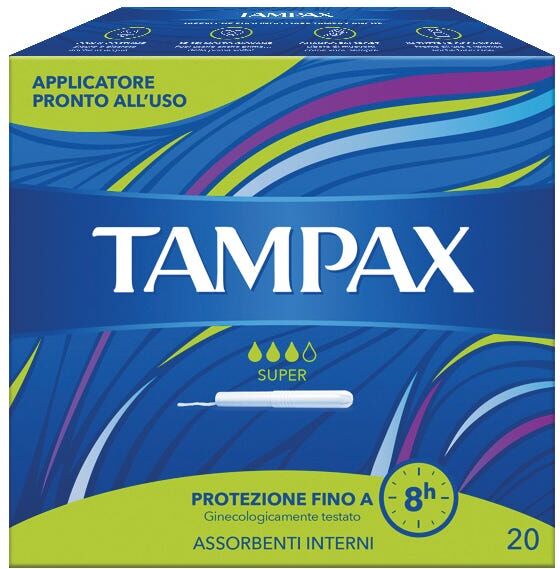 tampax blu box super assorbenti interni flusso medio abbondante 20 pezzi