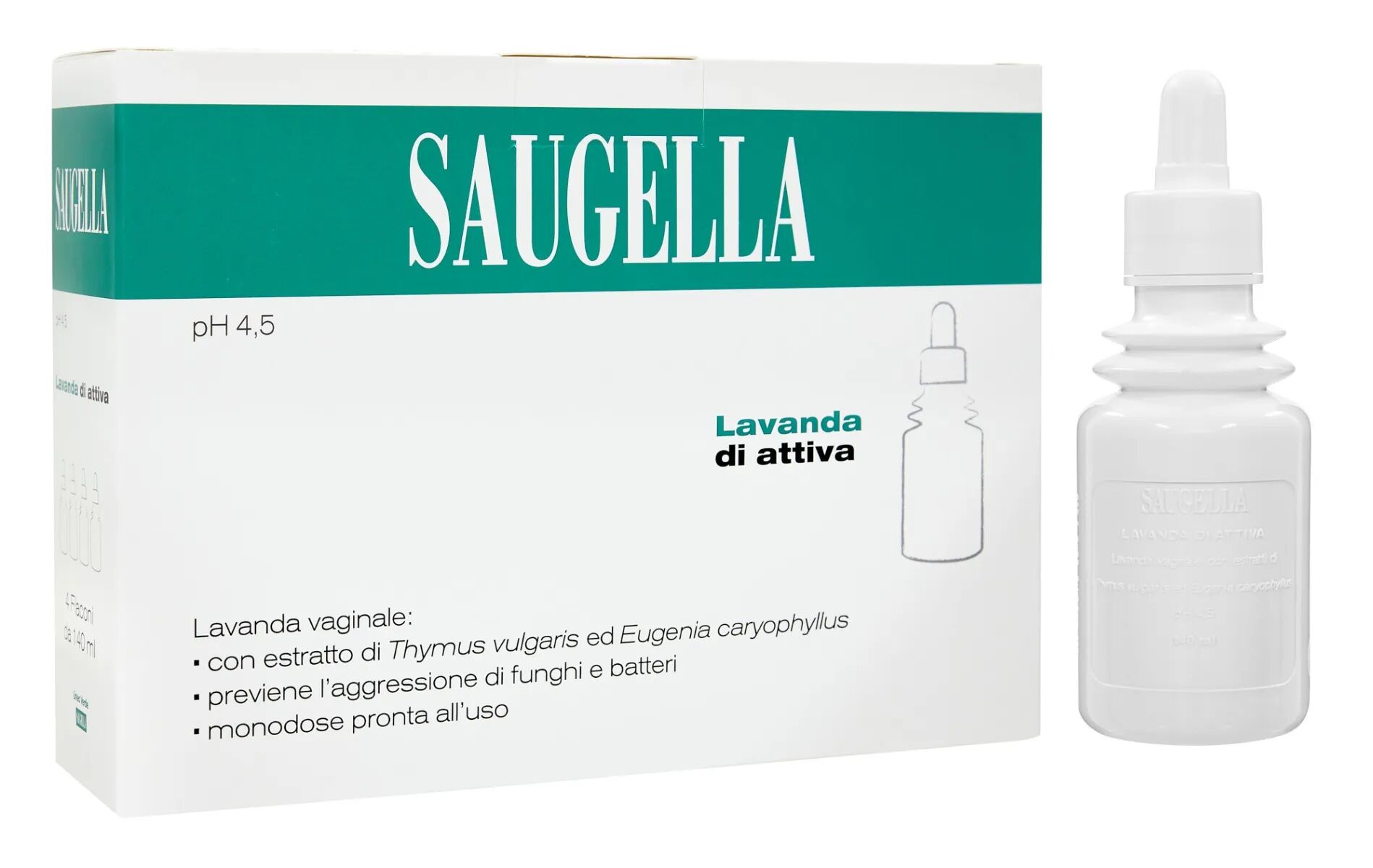 Saugella Attiva Lavanda Vaginale Ph 4,5 Antibatterica Antimicotica 4 Flaconcini da 140 ml
