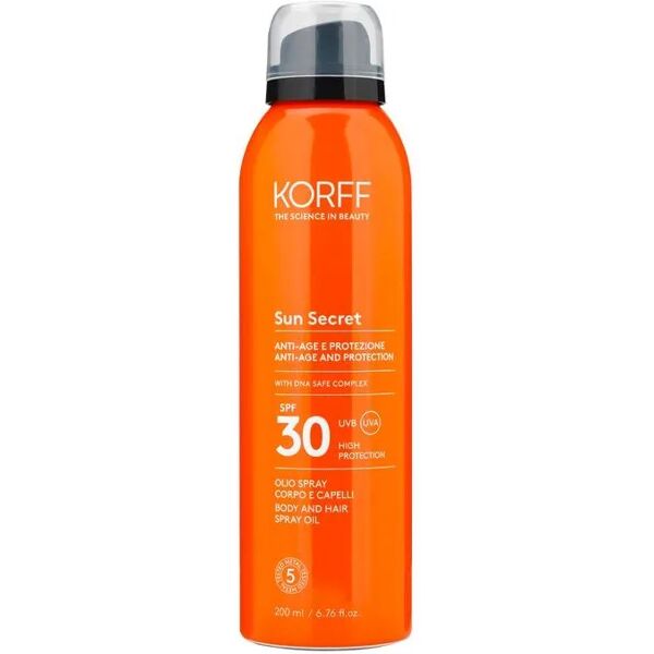 korff sun secret olio spray solare corpo e capelli spf30 200 ml