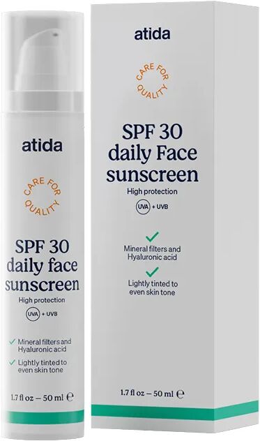 atida daily face sunscreen protezione solare viso leggermente colorata spf30 50 ml