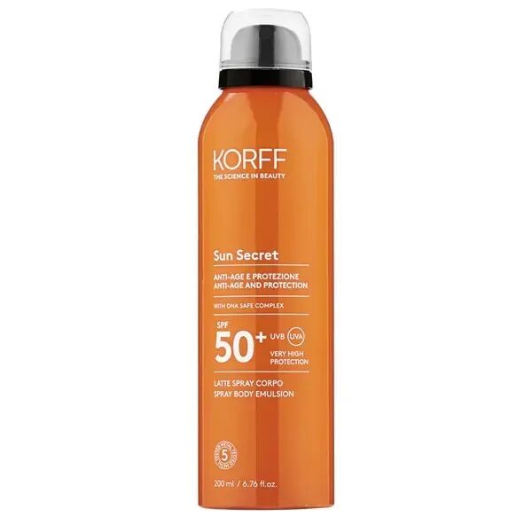 korff sun secret latte solare spray corpo spf 50+ protezione molto alta 200 ml