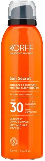 korff sun secret olio spray solare corpo e capelli spf30 200 ml