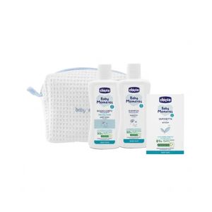 Chicco Cofanetto Baby Moments Beauty Bag Azzurro Pelli Delicate Bagnoschiuma + Shampoo + Sapone Solido