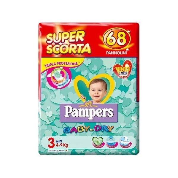 pampers baby dry superbag midi pannolini tripla azione 68 pezzi