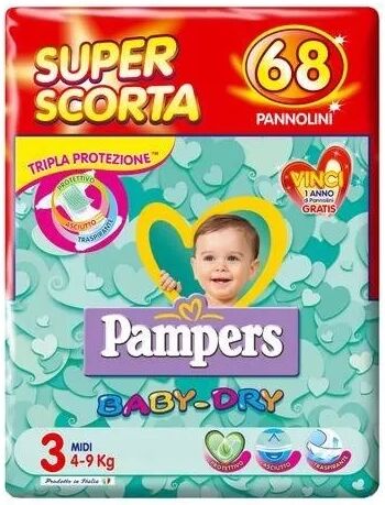 pampers baby dry superbag midi pannolini tripla azione 68 pezzi