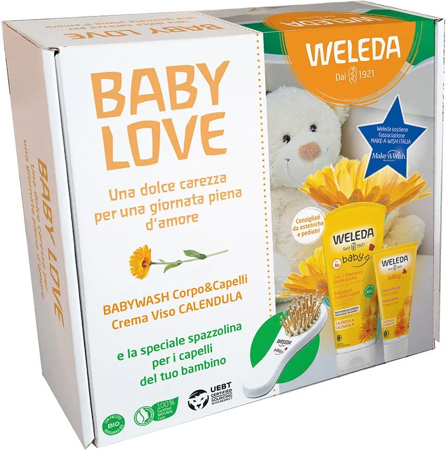 weleda cofanetto baby love babywash capelli e corpo + crema viso + spazzolina per capelli