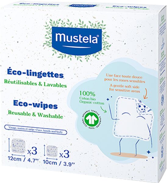 mustela eco-wipes kit salviette lavabili e riutilizzabili per l’igiene quotidiana 6 pezzi