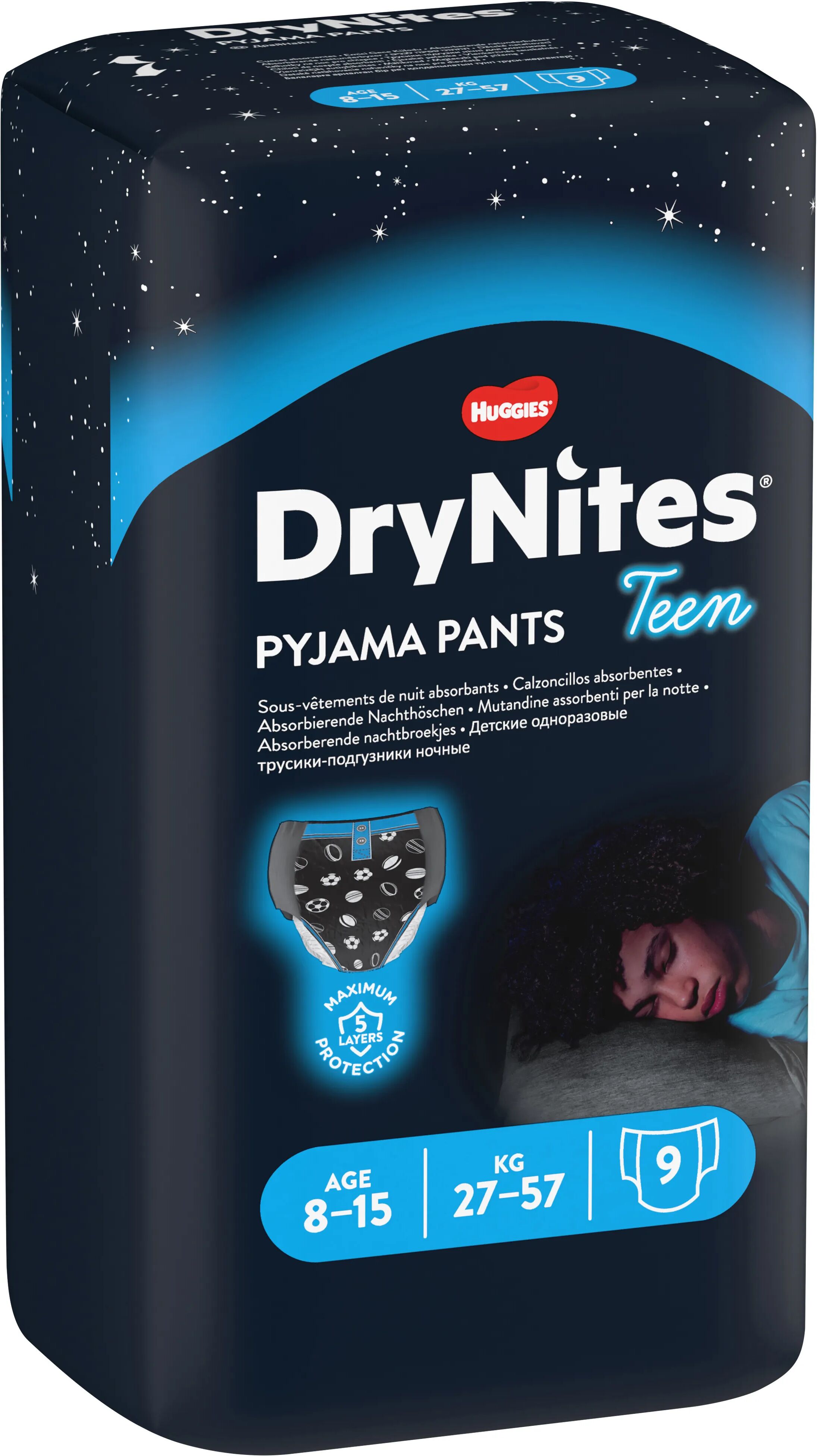 huggies drynites mutandine assorbenti ragazzi 8-15 anni 9 pezzi