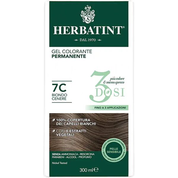 herbatint tintura capelli gel permanente 3dosi 7c biondo cenere 300 ml