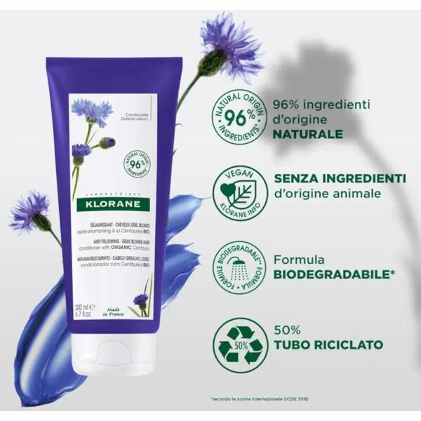 klorane balsamo alla centaurea bio anti ingiallimento capelli grigi e biondi 200 ml