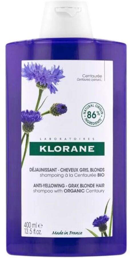 klorane shampoo alla centaurea bio - per capelli grigi o bianchi - luminosità e riflessi argentati 400 ml