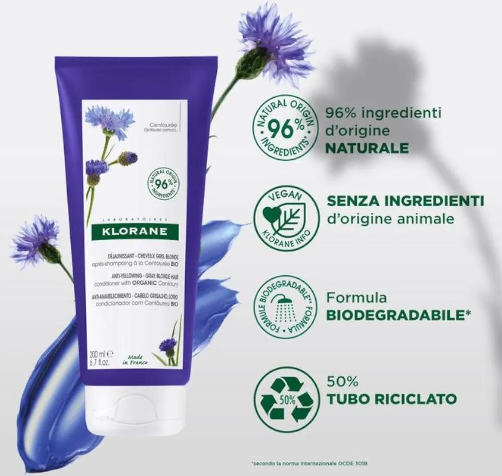 klorane balsamo alla centaurea bio anti ingiallimento capelli grigi e biondi 200 ml