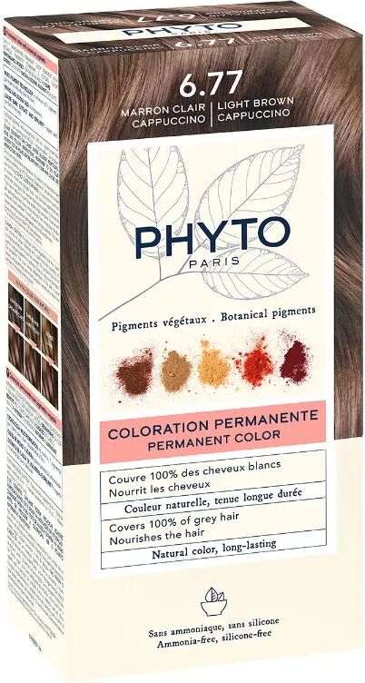 phyto paris phyto color 6.77 marrone chiaro cappuccino tintura permanente per capelli