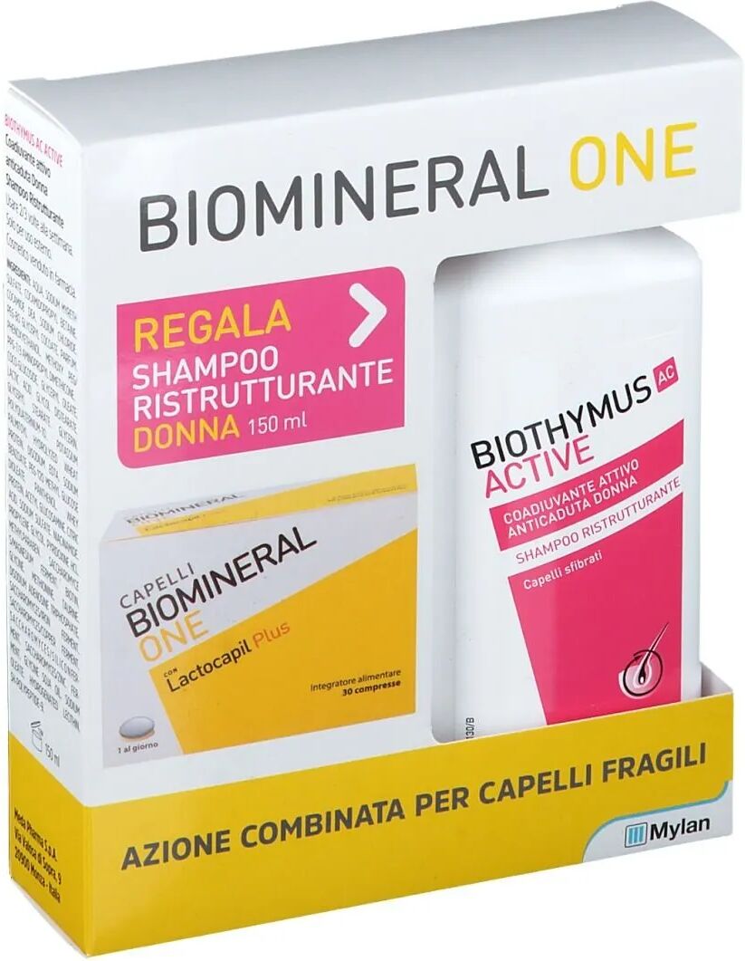 biothymus biomineral one lactocapil plus integratore capelli 30 compresse + shampoo ristrutturante donna 150 ml