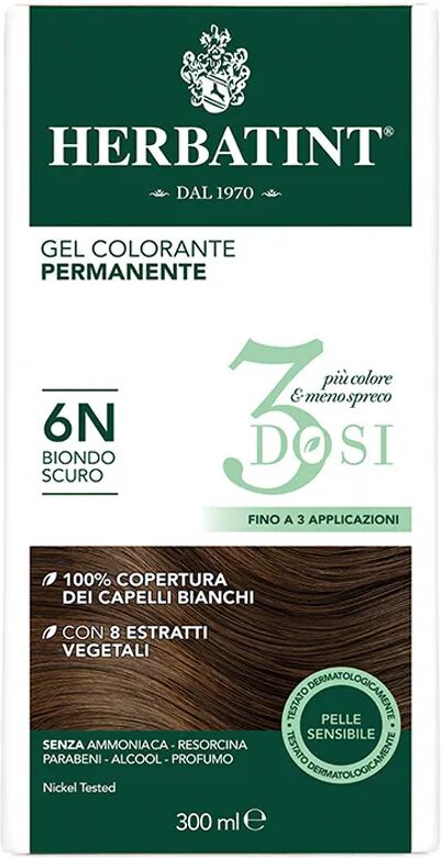 Herbatint Tintura Capelli Gel Permanente 3Dosi 6N Biondo Scuro 300 ml