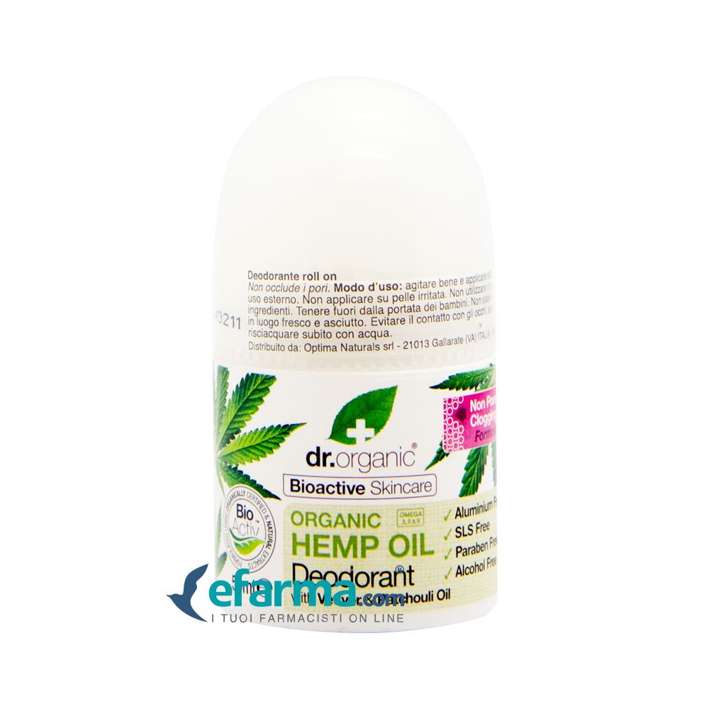 dr. organic hemp oil deodorante roll-on all'olio di canapa 50 ml
