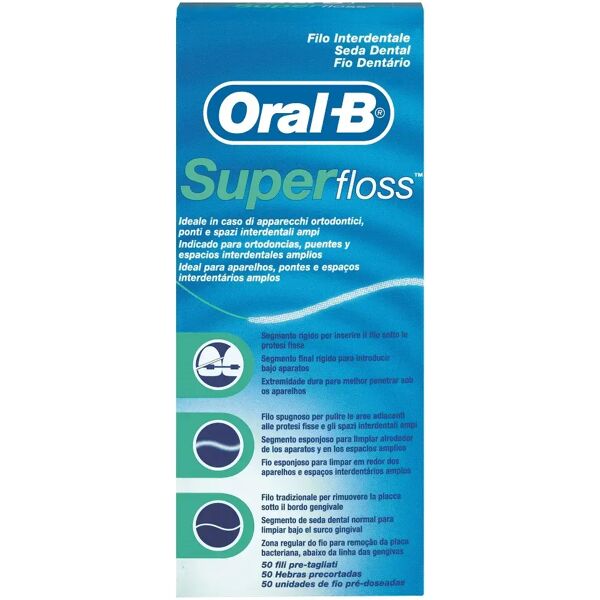 oral-b superfloss filo interdentale ponti apparecchi ortodontici 50 fili pre-misurati