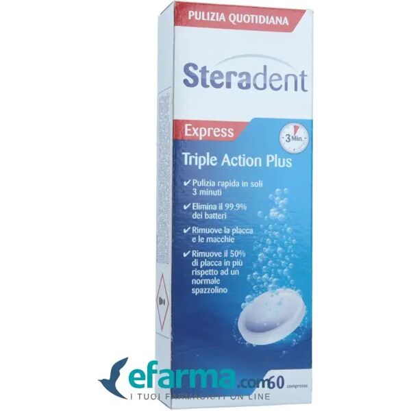 steradent tripla azione plus pulizia quotidiana dentiera 60 compresse