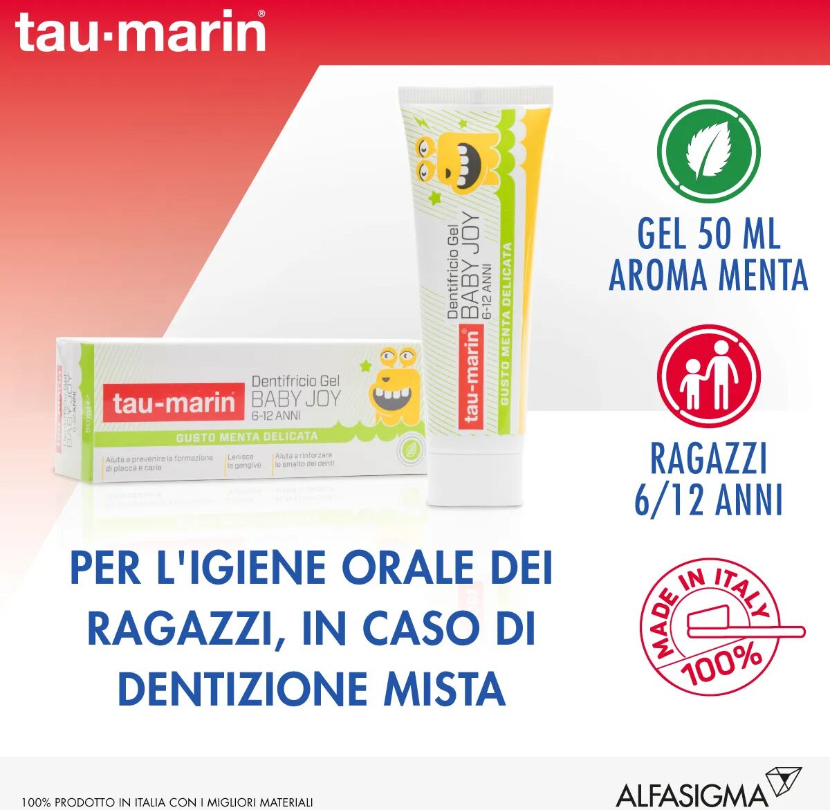 tau-marin dentifricio baby joy anti carie 6-12 anni