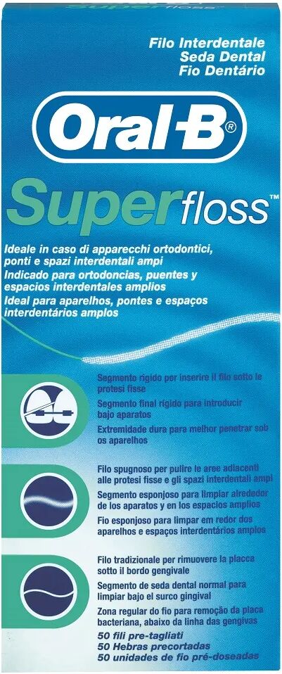 oral-b superfloss filo interdentale ponti apparecchi ortodontici 50 fili pre-misurati