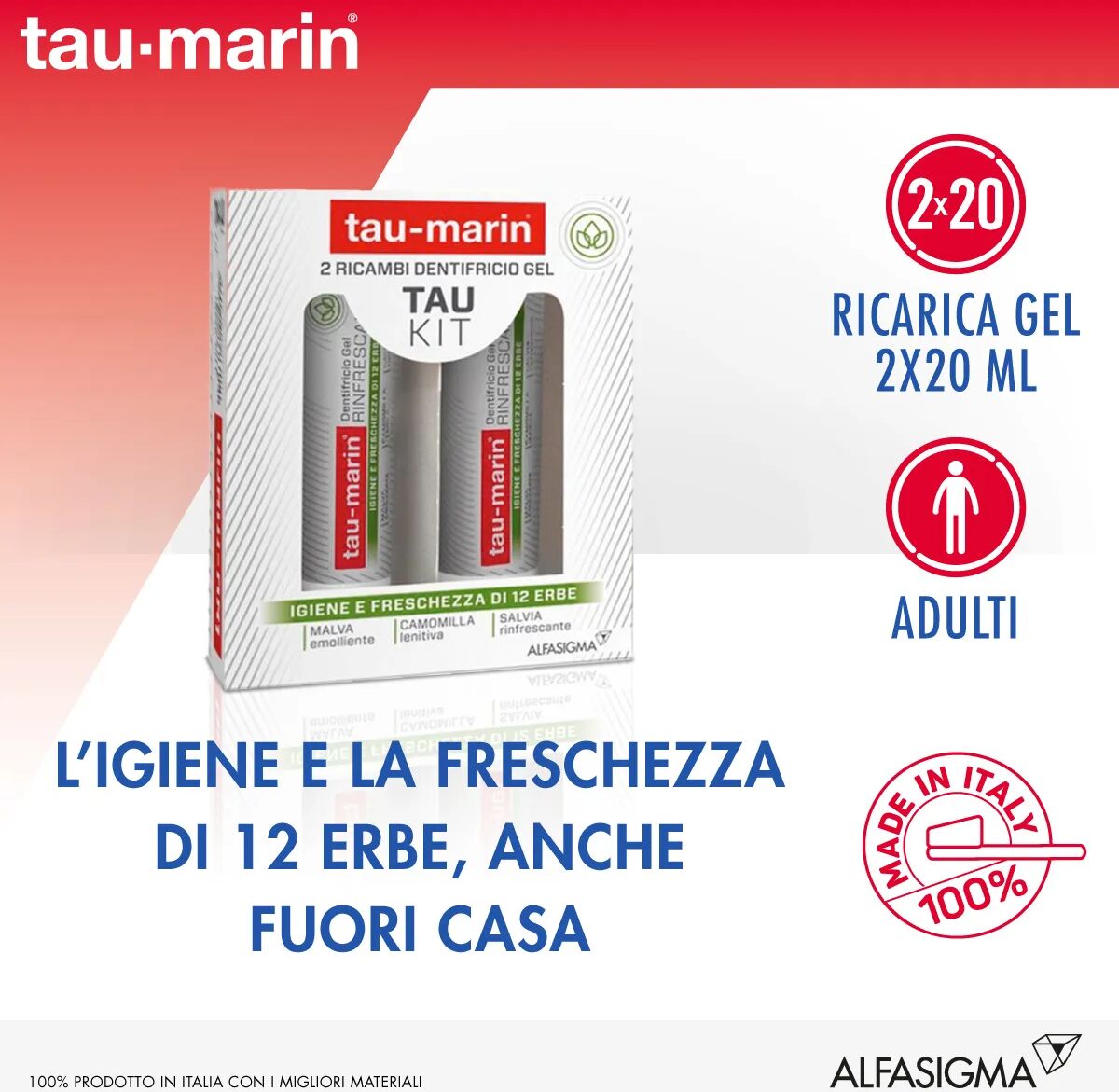 tau-marin ricambio dentifricio gel rinfrescante 2x20 ml