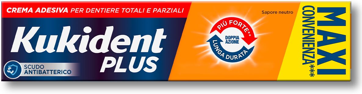 kukident plus doppia azione crema adesiva per dentiere totali e parziali 65 g