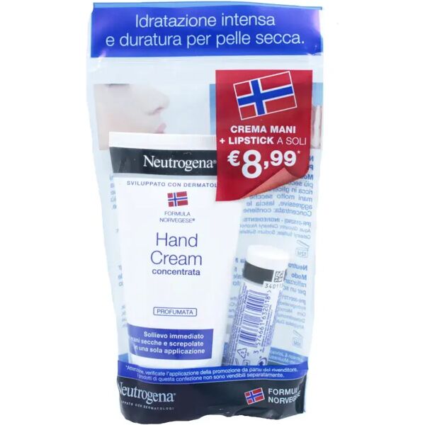 neutrogena promo crema mani idratante con profumo + lipstick labbra secche