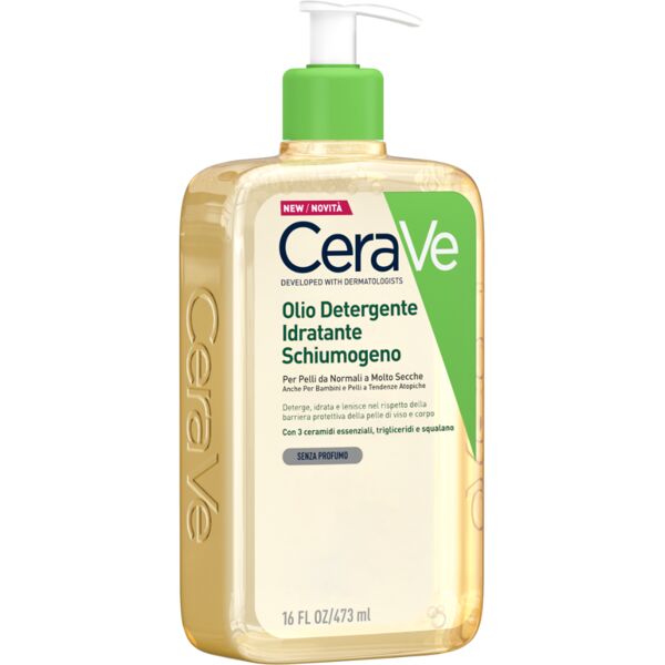 cerave olio detergente idratante deterge, idrata e lenisce. con 3 ceramidi essenziali, trigliceridi e squalene da olio di origine vegetale. 473 ml