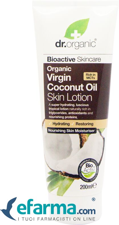 dr. organic virgin coconut oil skin lotion lozione corpo idratante 200 ml