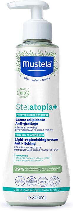 mustela stelatopia+ crema restitutiva anti-prurito bio per pelle molto secca ad atopica 300 ml