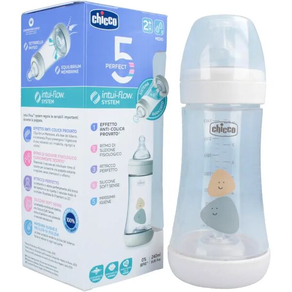 chicco biberon perfect 5 flusso medio in silicone +2 m unisex 240 ml