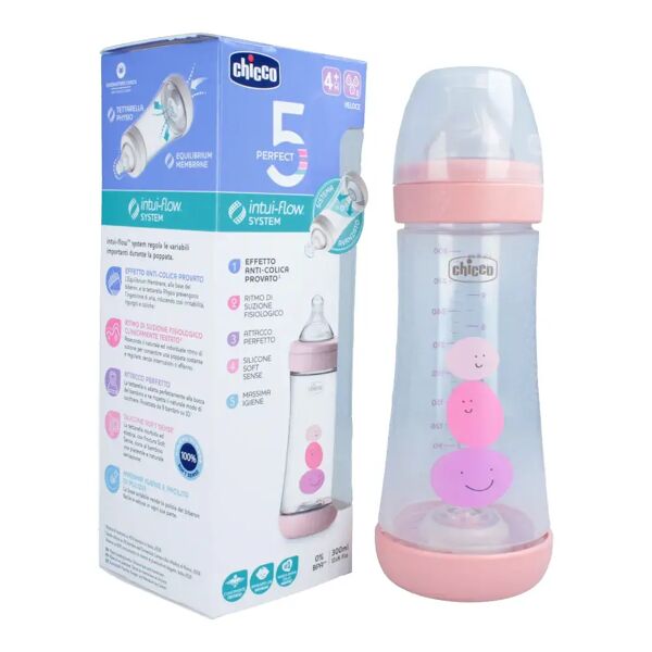 chicco biberon perfect 5 flusso veloce in silicone girl +4 mesi 300 ml