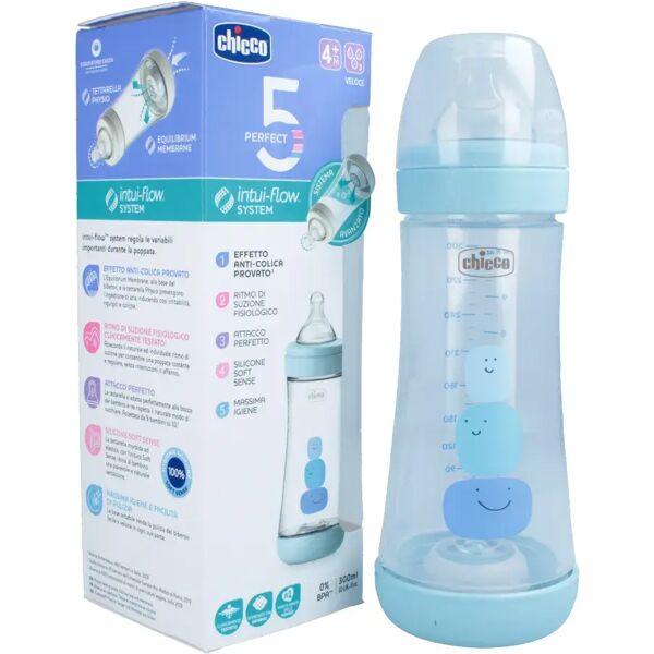 chicco biberon perfect 5 silicone flusso veloce boy +4 mesi 300 ml