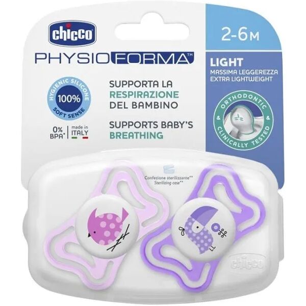 chicco succhietto physioforma light girl silicone 2-6 mesi 2 pezzi