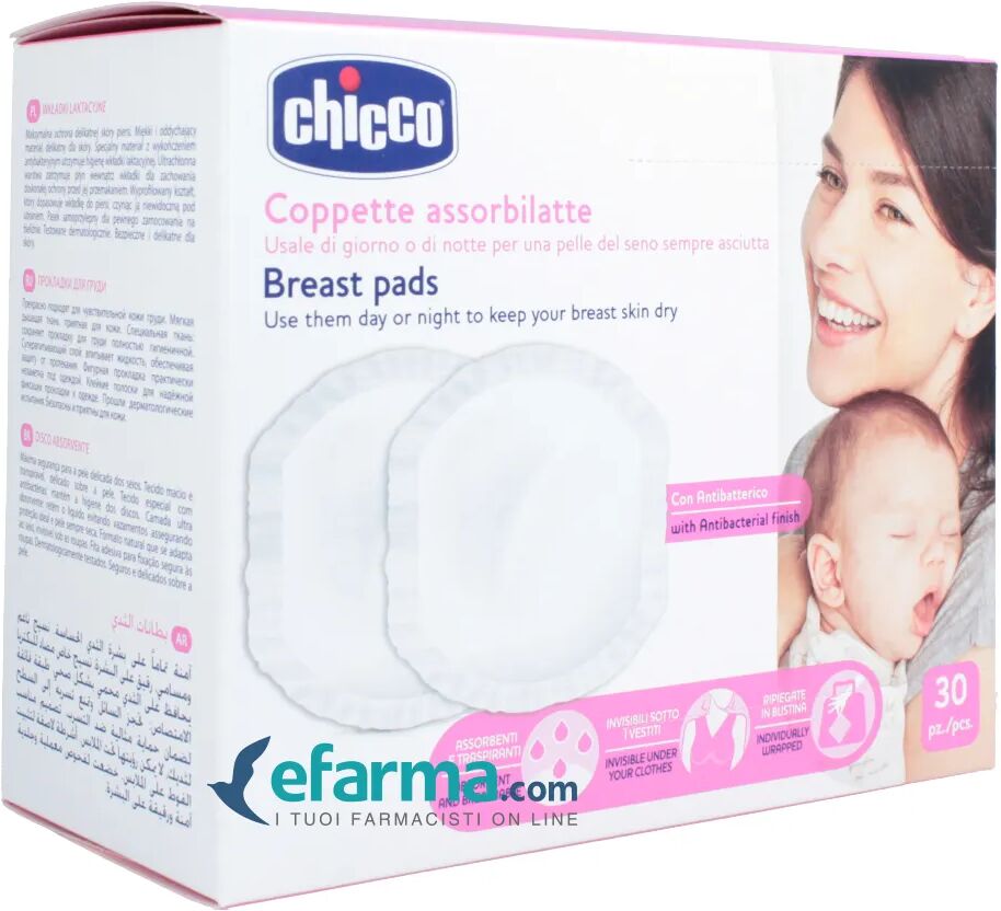 chicco natural feeling coppette assorbilatte antibatteriche 30 pezzi