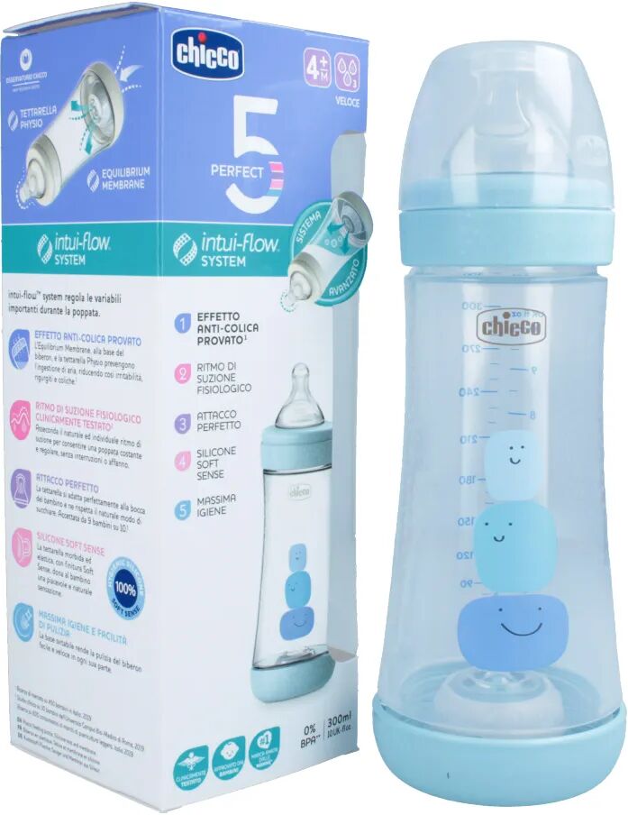 chicco biberon perfect 5 silicone flusso veloce boy +4 mesi 300 ml