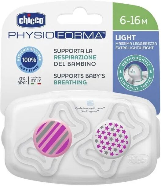 chicco succhietto physioforma light girl silicone 6-16 mesi 2 pezzi